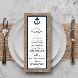 Navy Anchor On Burlap Beach Wedding Menu