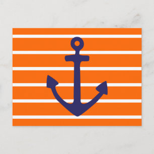 Navy Anchor on Orange Stripe Postcard