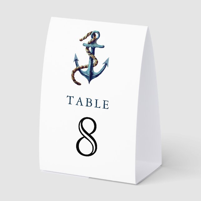 Navy Anchor Rope Nautical Wedding Table Number (Front)