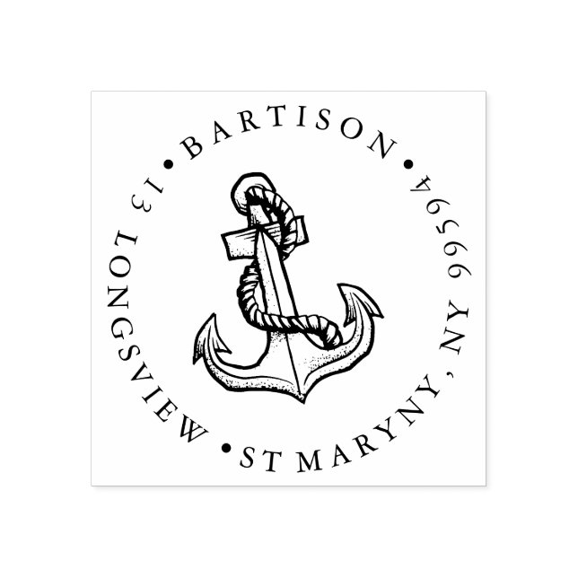 navy ANCHOR ROUND RETURN ADDRESS boat sailor Rubber Stamp (Imprint)