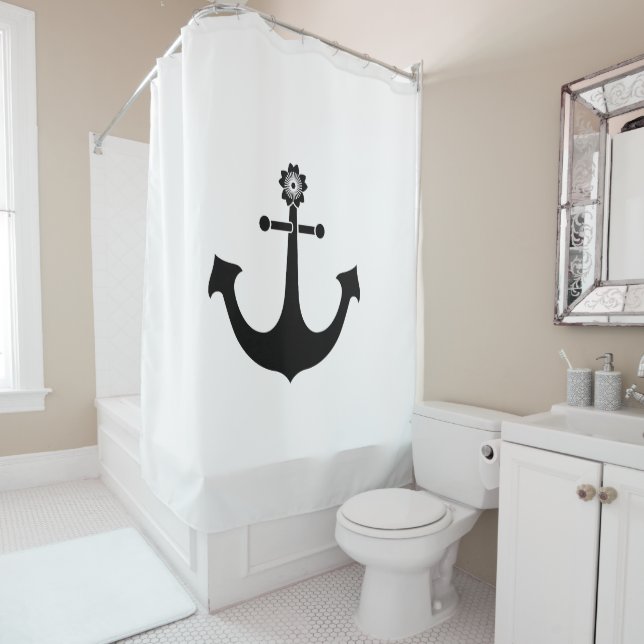 Navy anchor shower curtain (In Situ)