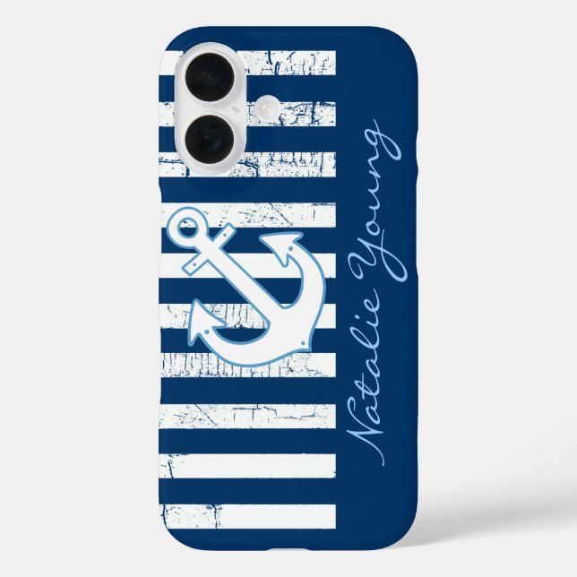 Navy Anchor & Stripes personalised Case-Mate iPhone Case (Back)