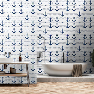 Navy Anchor Wave Nautical Wallpaper