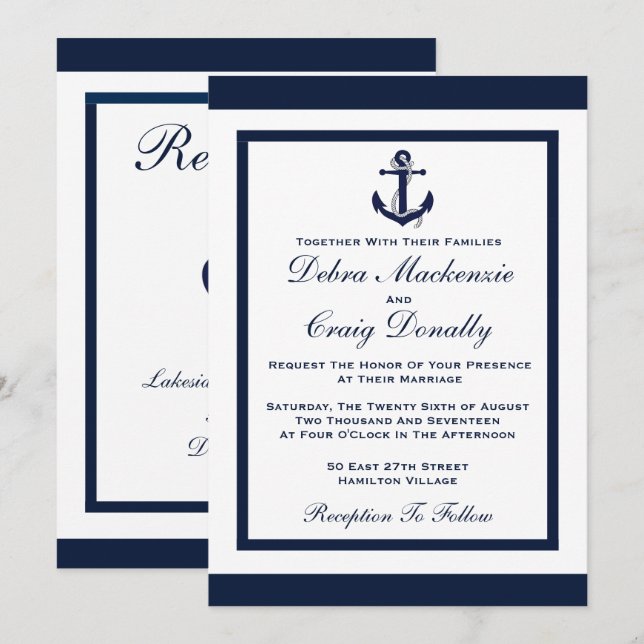 Navy Anchor - Wedding Invitation (Front/Back)