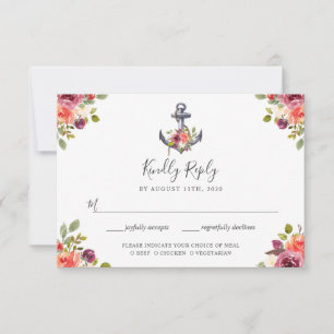 Navy Anchor Wedding RSVP Meal Choice Card