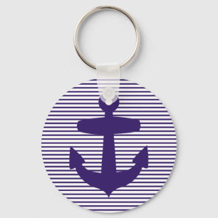 Navy Anchor with Blue Breton Stripes Key Ring