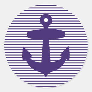 Navy Anchor with Blue Sailor Stripes Classic Round Sticker