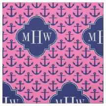 Navy Anchors Hot Pink BG, Navy 3 Initial Monogram