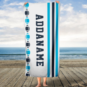Navy and Aqua Football Stripes Custom Bath Towel