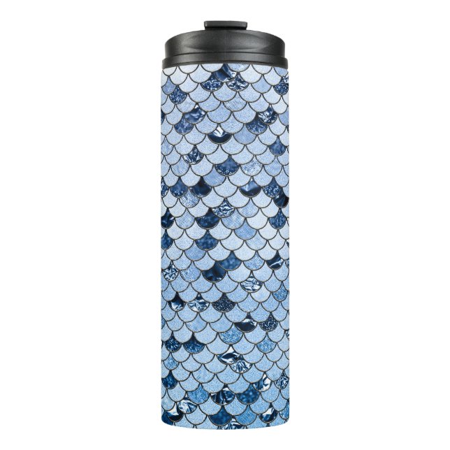 Navy and Aqua Mermaid Scales Thermal Tumbler (Front)
