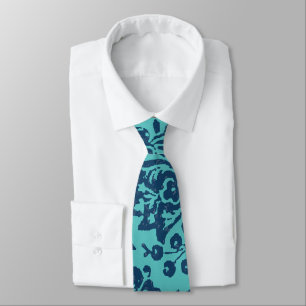 Navy and Aqua Vintage Paisley Floral Wedding Tie