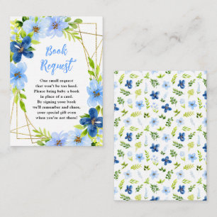 Navy and Baby Blue Floral Baby Book Request Enclosure Card