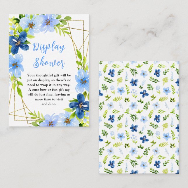 Navy and Baby Blue Floral Baby Display Shower Enclosure Card (Front/Back)