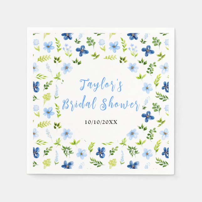 Navy and Baby Blue Floral Bridal Shower Napkin (Front)