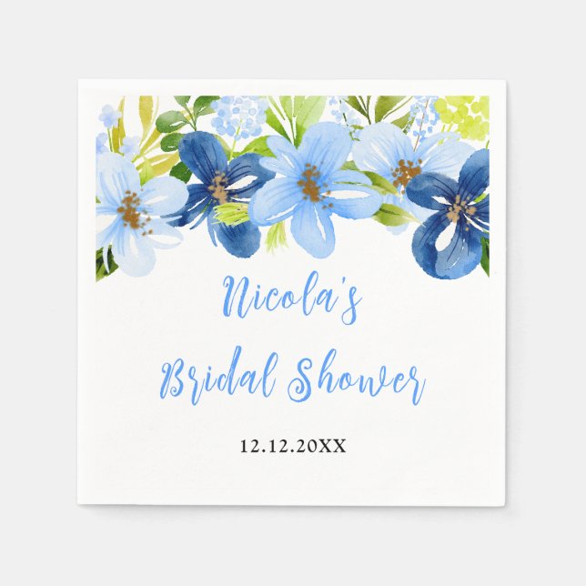 Navy and Baby Blue Floral Bridal Shower Napkin (Front)