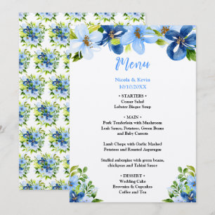 Navy and Baby Blue Floral Wedding Menu