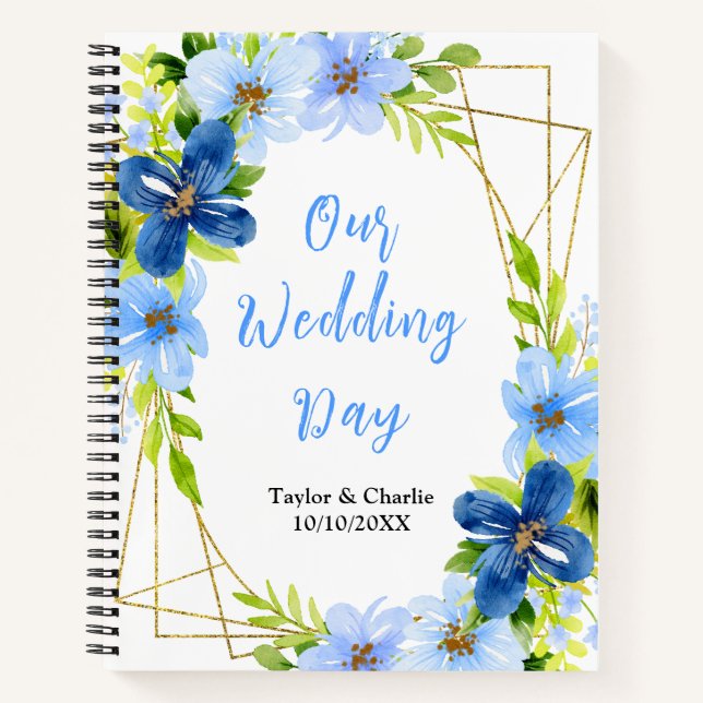 Navy and Baby Blue Floral Wedding Planner Notebook (Front)