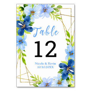 Navy and Baby Blue Floral Wedding Table Number