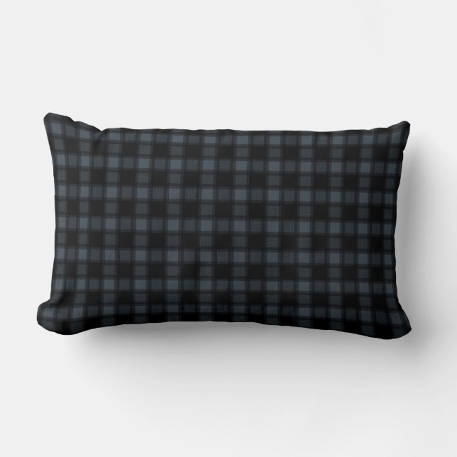 Navy and Black Chequered Pattern | Plaid Lumbar Cushion (Front)