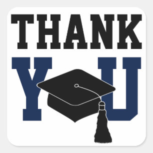 Navy and Black Graduation Thank You Square Sticker