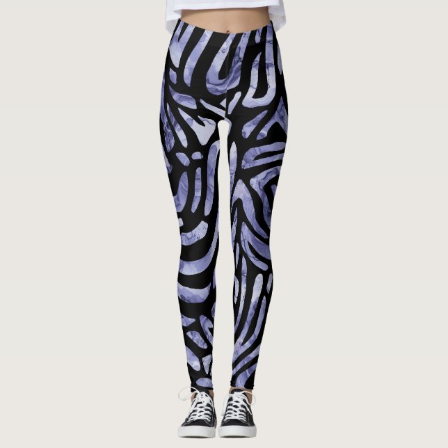 Navy and Black Zebra Stripes Leggings (Front)