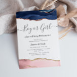navy and blush agate baby gender reveal invitation<br><div class="desc">baby gender reveal party invite with lovely navy blue and pink agate design.</div>