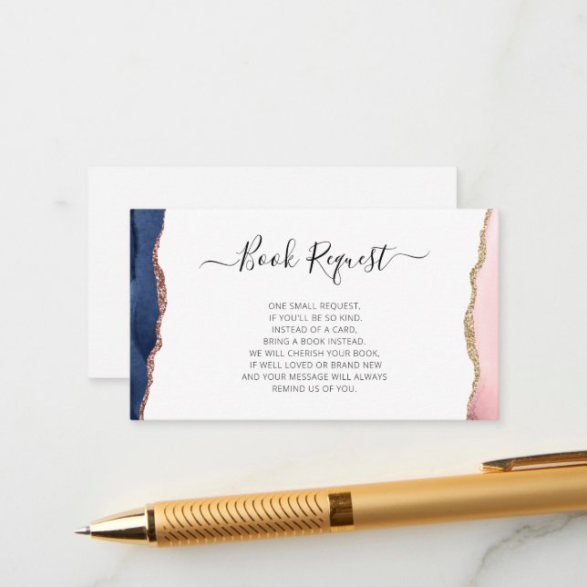 navy and blush agate book request card (Front/Back In Situ)