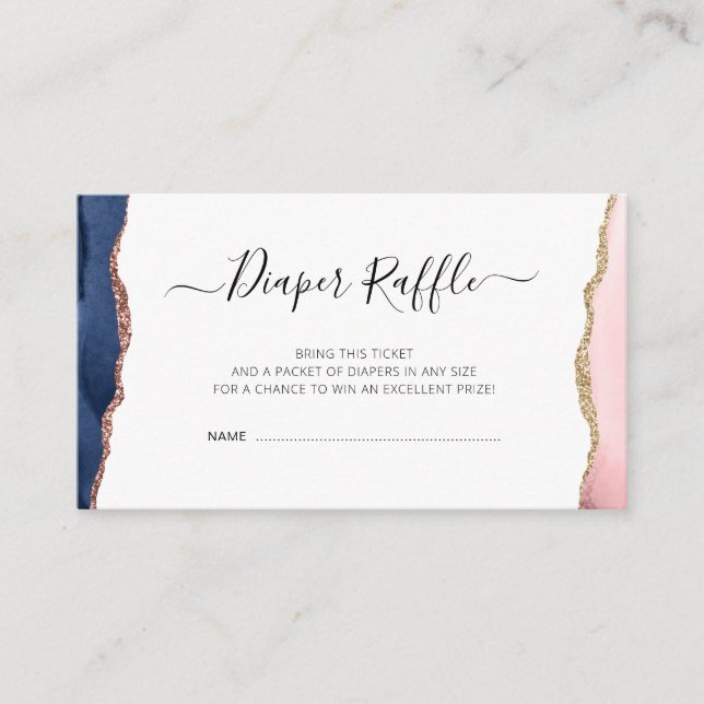 navy and blush agate diaper raffle card (Front)
