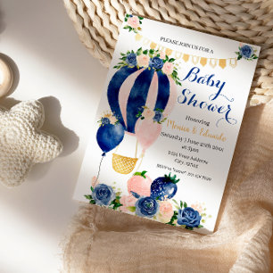 Navy and Blush Balloons Baby Shower Invitation