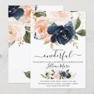 Navy and Blush Birthday Invitation for a Girl