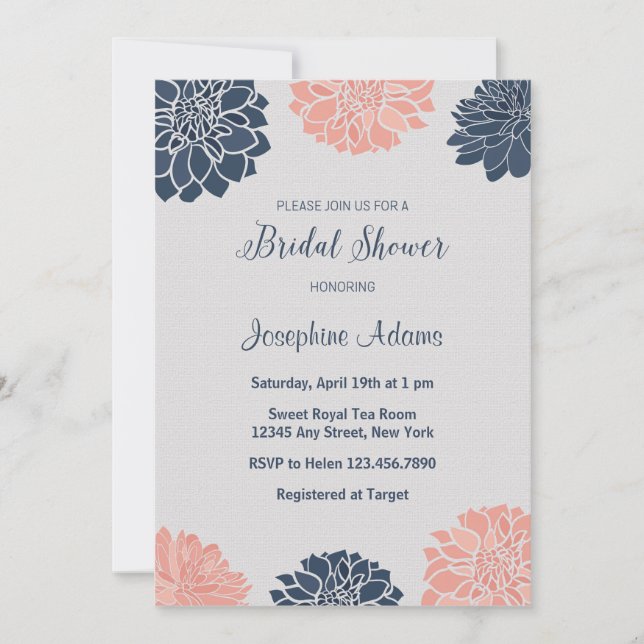 Navy and Blush Bridal Shower Invitation (Front)