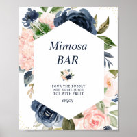 navy and blush bridal shower mimosa bar sign