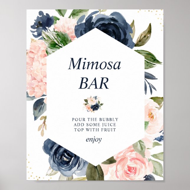 navy and blush bridal shower mimosa bar sign (Front)