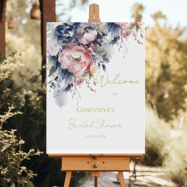 Navy and blush elegant bridal shower welcome sign (Creator Uploaded)