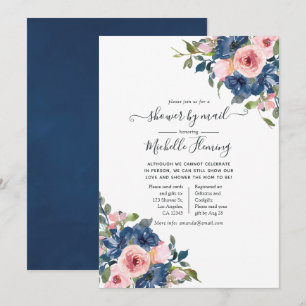 Navy and Blush Floral Baby Shower by Mail Invitation