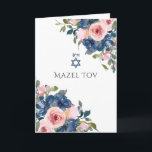 Navy and Blush Floral Bat Mitzvah Greeting Card<br><div class="desc">Trendy blush pink and navy blue floral bat mitzvah greeting cards customizable to your event specifics.</div>