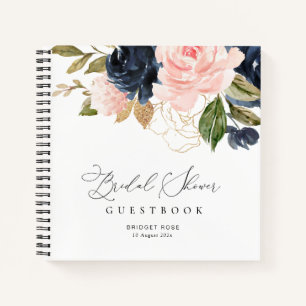 navy and blush floral bridal shower guestbook notebook