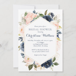 Navy and Blush Floral Bridal Shower Invitation