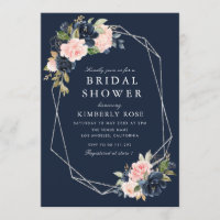Navy and blush floral geometric silver