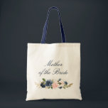 Navy and blush floral Mother of the Bride Tote Bag<br><div class="desc">A lovely floral bride's tote bag. It has navy blue and pink blush roses and you can personalise the text and colours.</div>