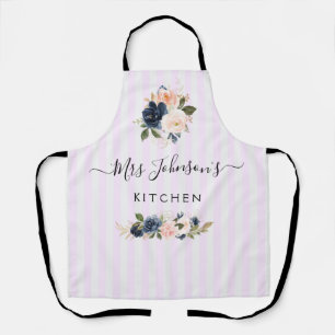 navy and blush floral personalised text Apron