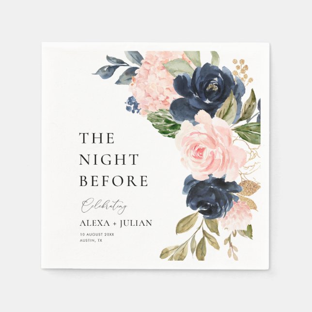 navy and blush floral the night before napkin (Front)