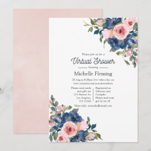 Navy and Blush Floral Virtual Baby Shower Invitation