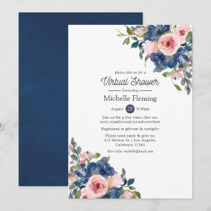 Navy and Blush Floral Virtual Shower Invitation