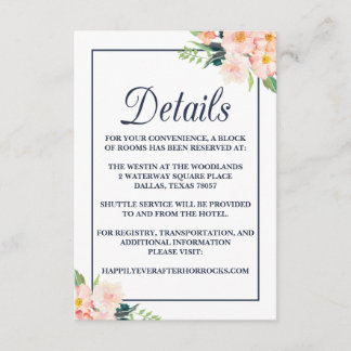 Navy and Blush Floral Wedding Accommodation Card