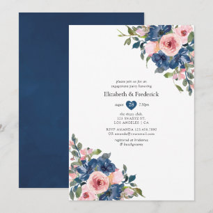Navy and Blush Floral Wedding Engagement Party Invitation