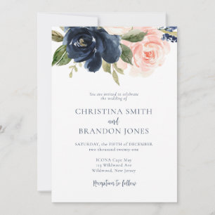Navy and Blush Floral Wedding Invitation