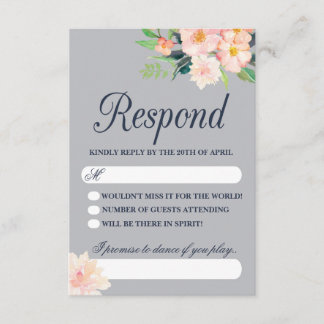 Navy and Blush Floral Wedding RSVP