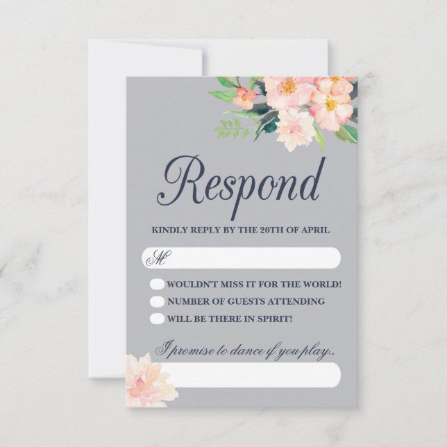 Navy and Blush Floral Wedding RSVP (Front)