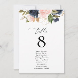 Navy And Blush Floral Wedding Table Number